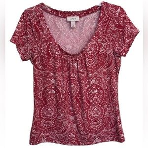 LOFT Red Paisley Print Top Women's Medium